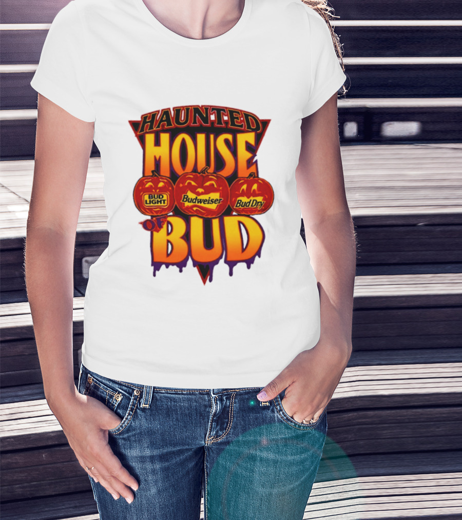 Halloween Haunted House Of Bud Budweiser Bud Light Bud Dry Pumpkins T-Shirt