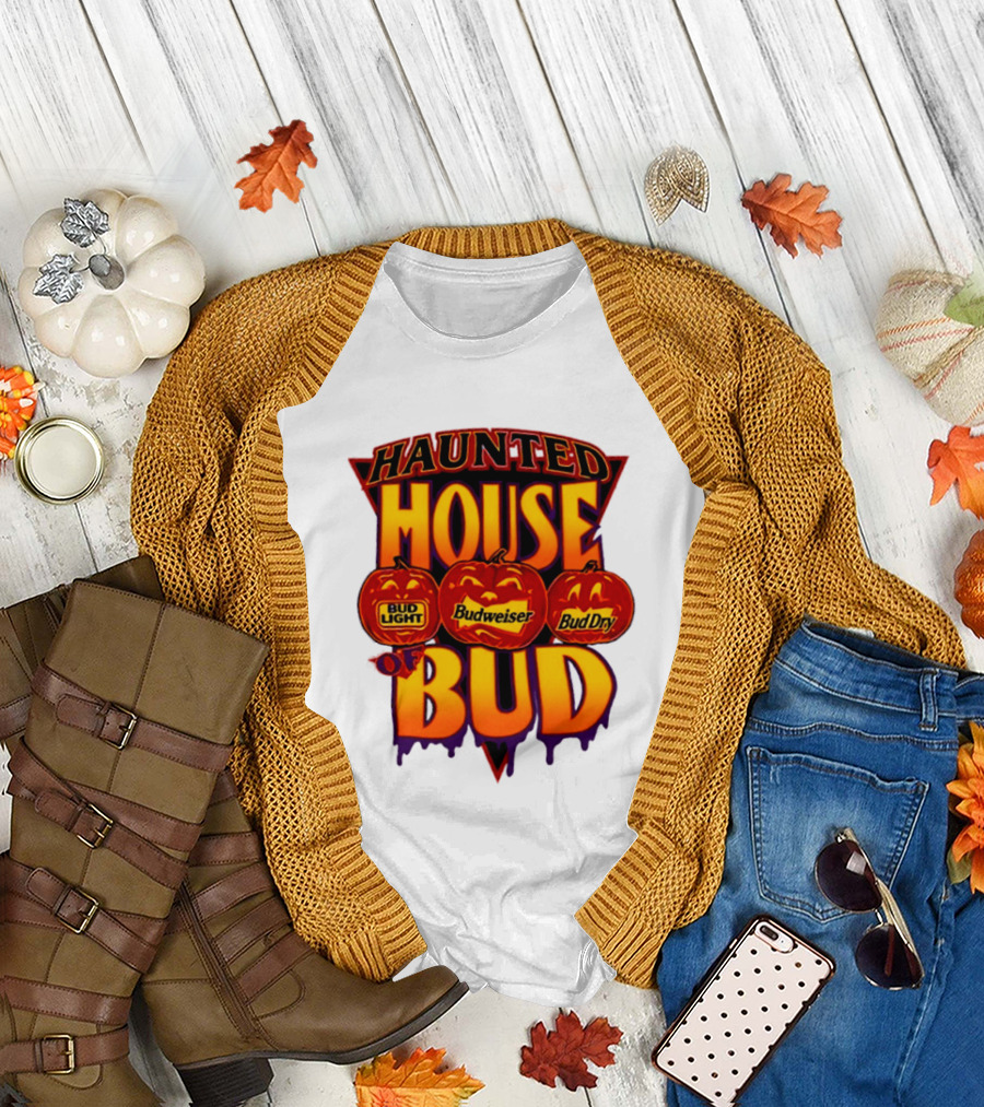 Halloween Haunted House Of Bud Budweiser Bud Light Bud Dry Pumpkins T-Shirt