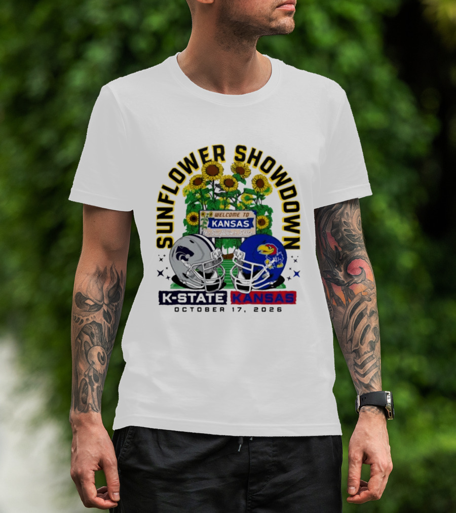 Sunflower Showdown K State Wildcats Vs Kansas Jayhawks October 17 2026 Football Game Welcome To Kansas T-Shirt