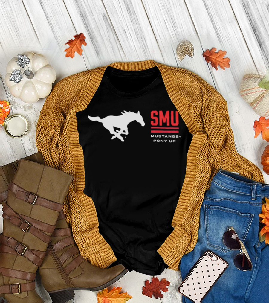SMU Mustangs Pony Up Coach Rhett Lashlee Running Horse T-Shirt
