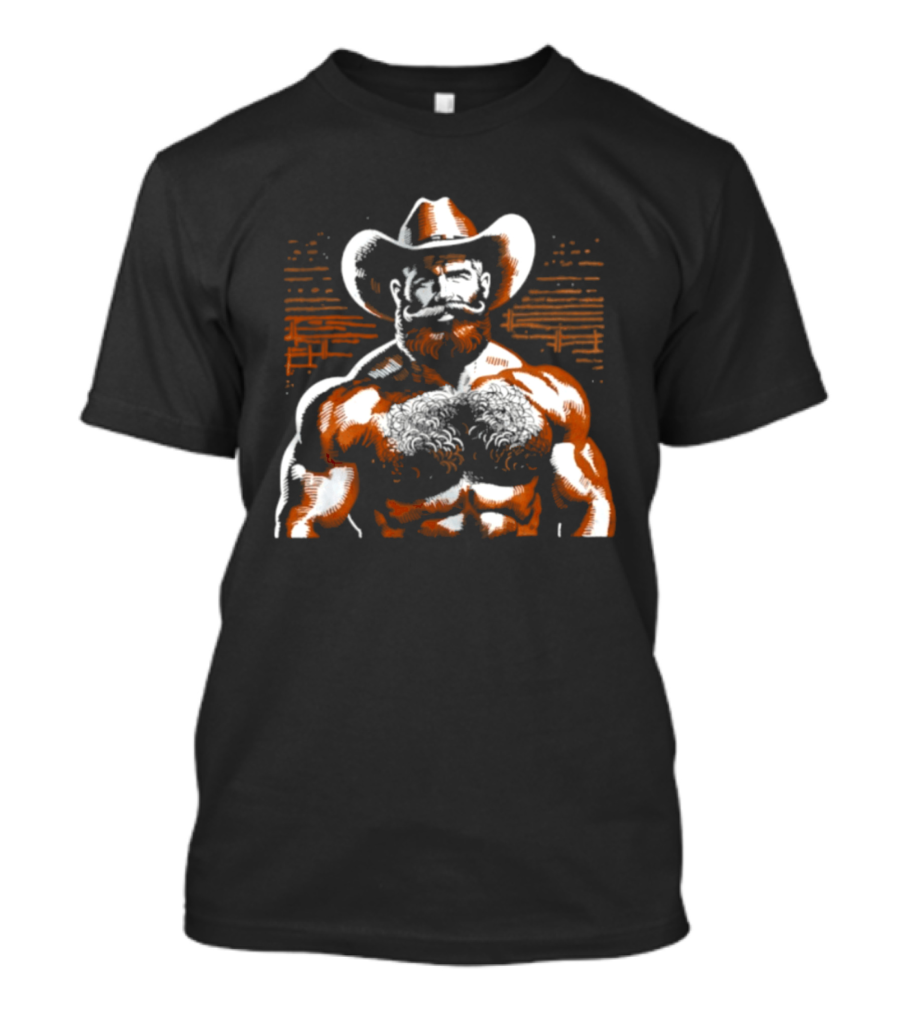 Hairy Cowboy Western Mustache Bearded Man Muscular Rancher T-Shirt