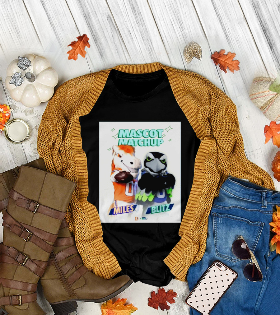 Mascot Matchup Miles Vs Blitz Denver Broncos Seattle Seahawks 2026 T-Shirt