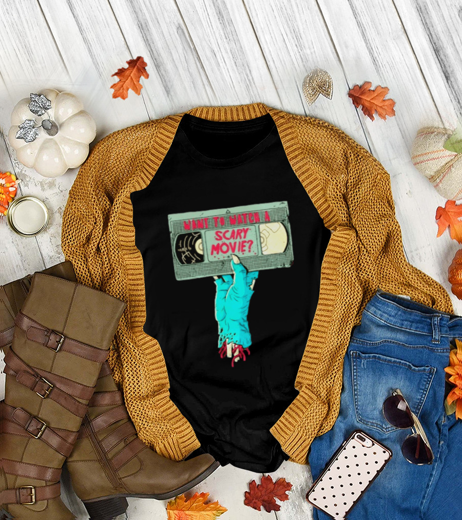 Want To A Scary Movie VHS Horror Hand T-Shirt