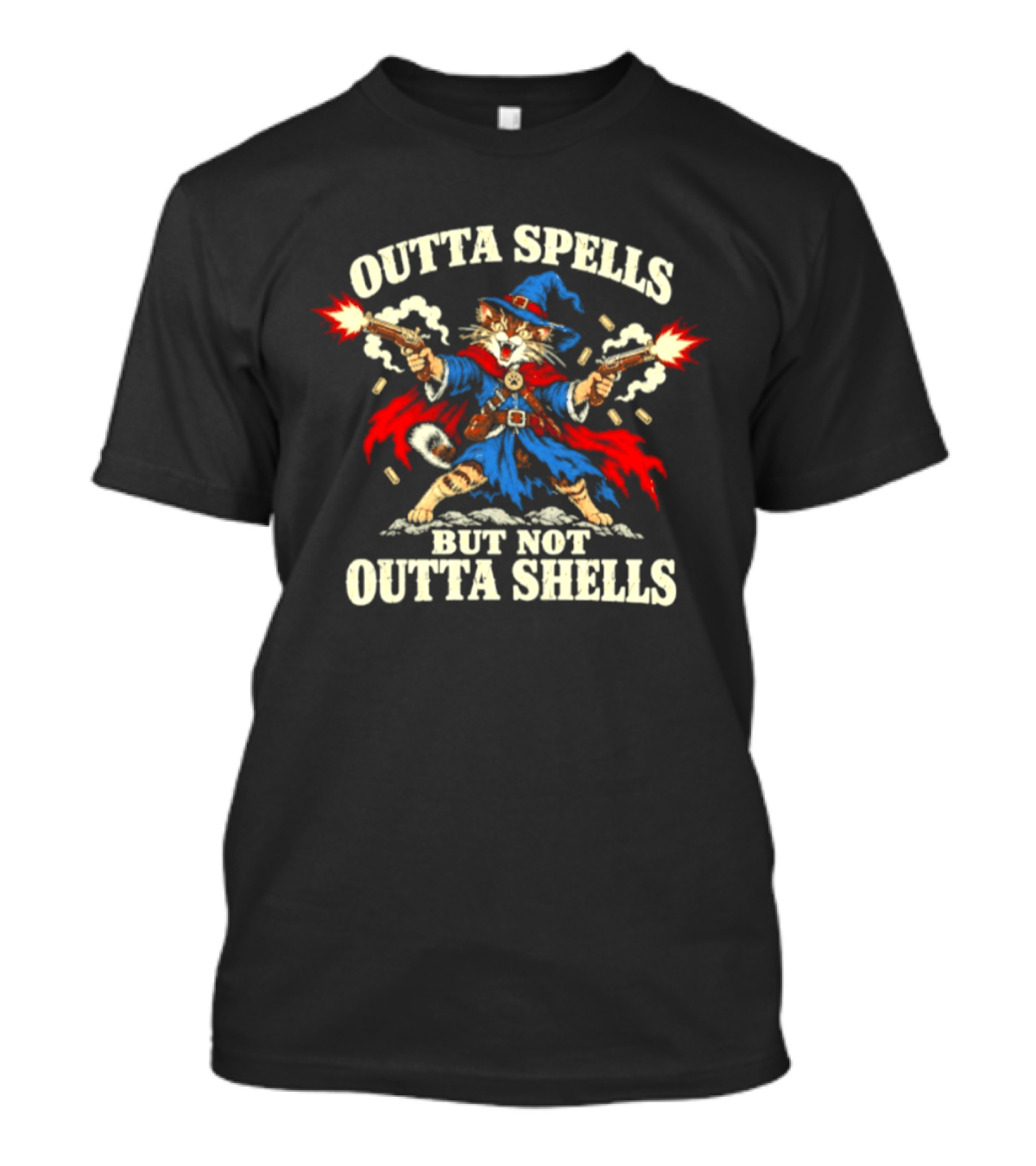Outta Spells But Not Outta Shells Wizard Cat Pistol T-Shirt