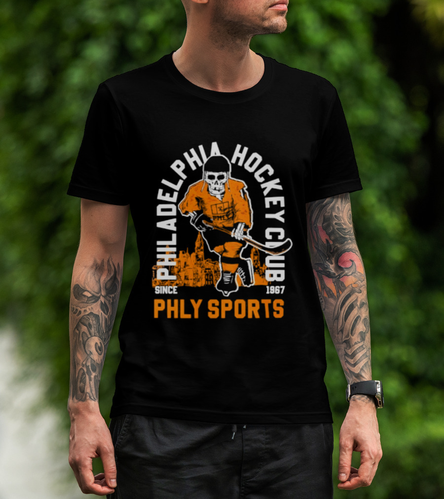 Philadelphia Hockey Club Skeleton Since 1967 Phly Sports Skyline T-Shirt