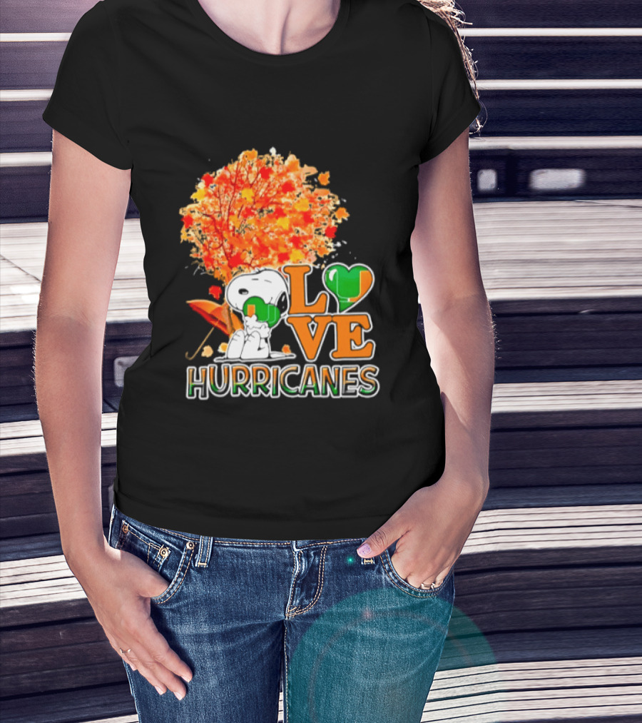 Snoopy X Miami Hurricanes NCAA Football Love Thanksgiving 2026 Autumn Tree T-Shirt