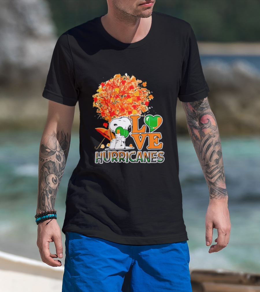 Snoopy X Miami Hurricanes NCAA Football Love Thanksgiving 2026 Autumn Tree T-Shirt