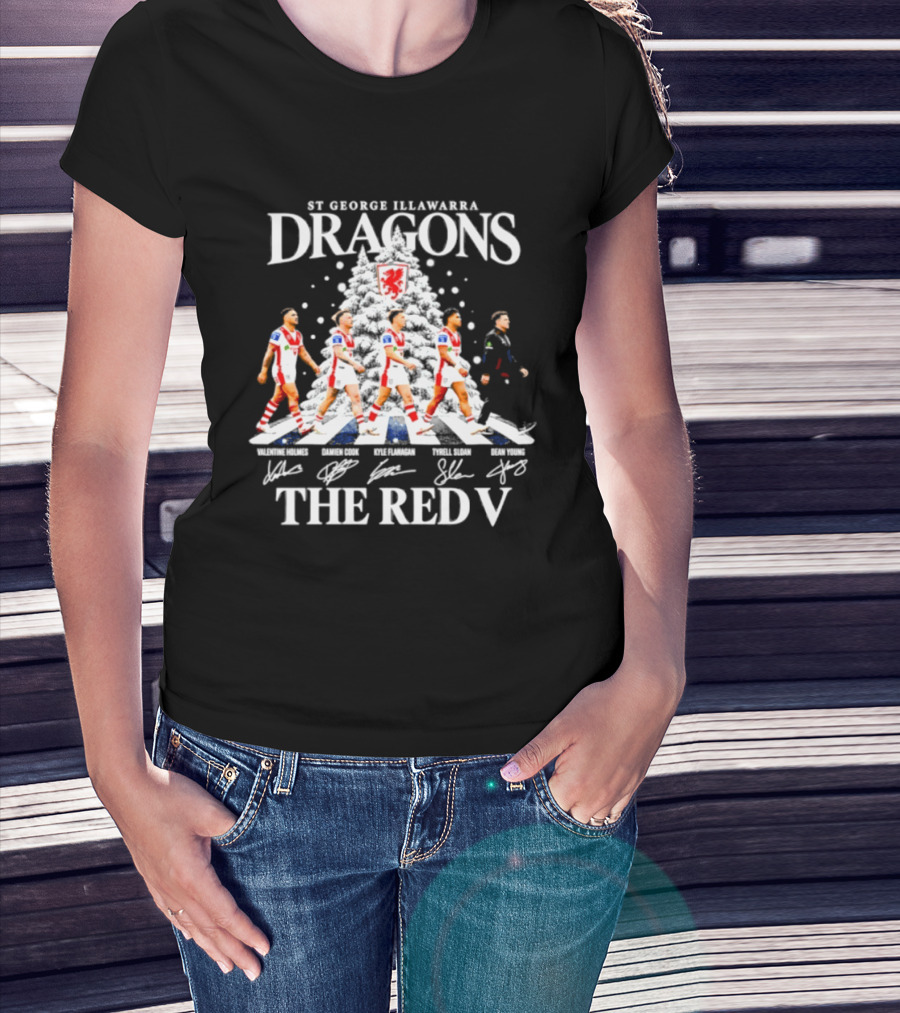 St George Illawarra Dragons NRL Christmas 2026 The Red V Players And Signatures T-Shirt
