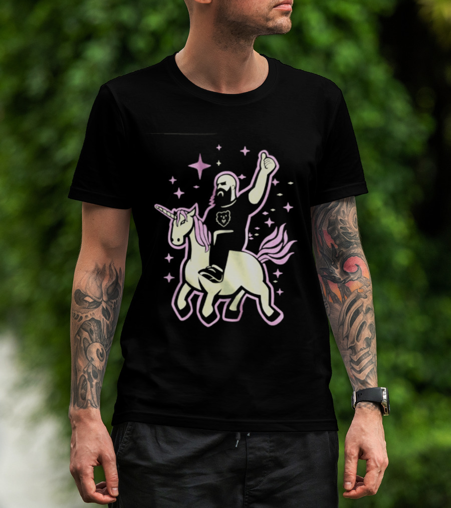 Mythic Unicorn Wrangler Bearded Man Riding Magic T-Shirt