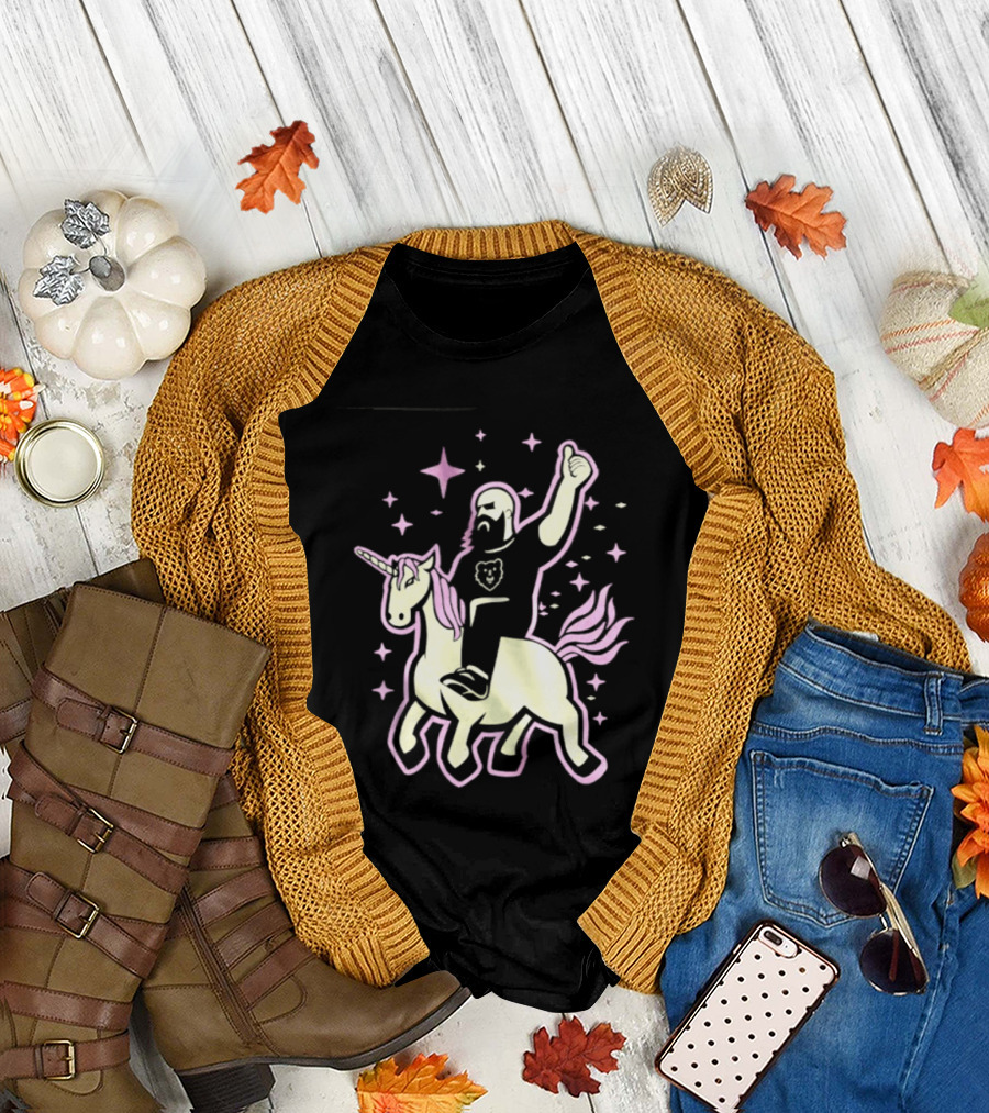 Mythic Unicorn Wrangler Bearded Man Riding Magic T-Shirt