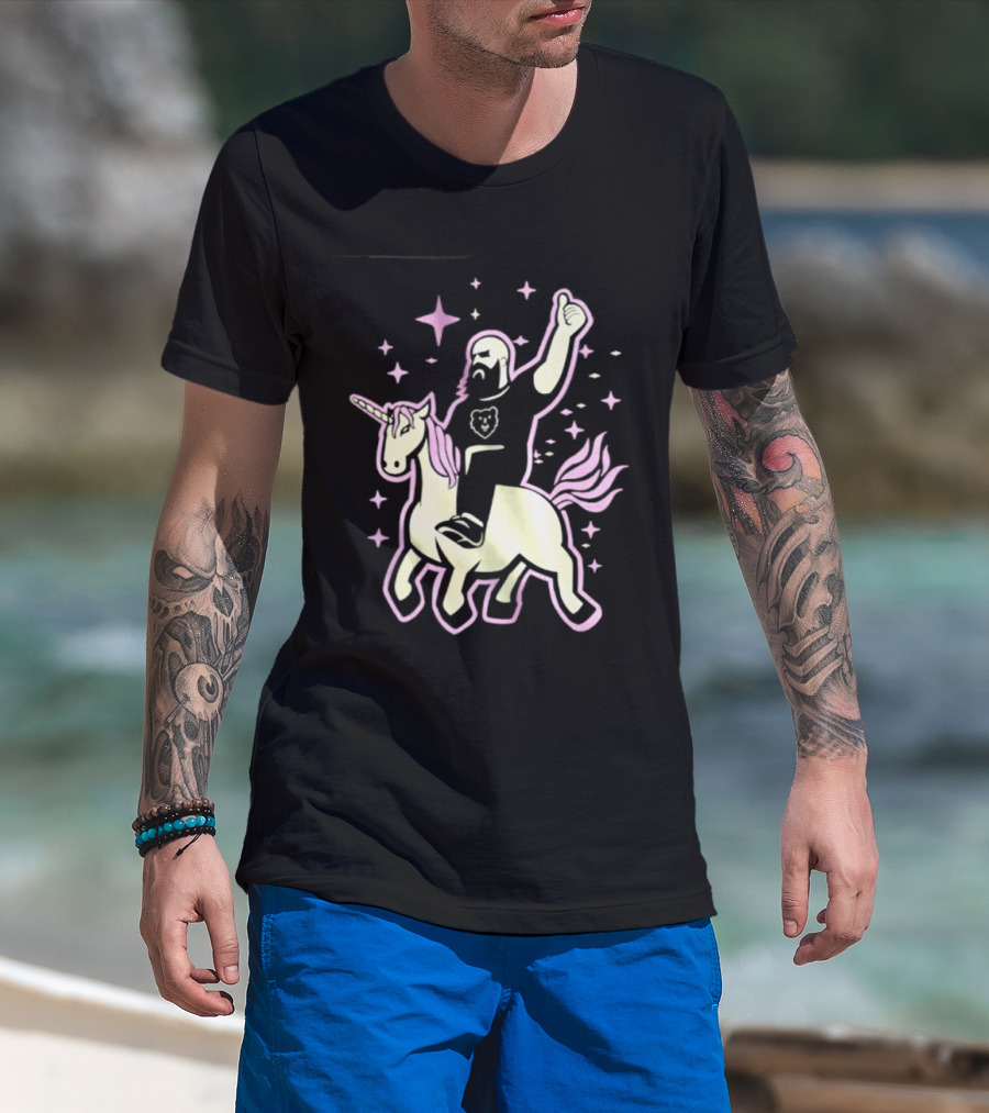 Mythic Unicorn Wrangler Bearded Man Riding Magic T-Shirt