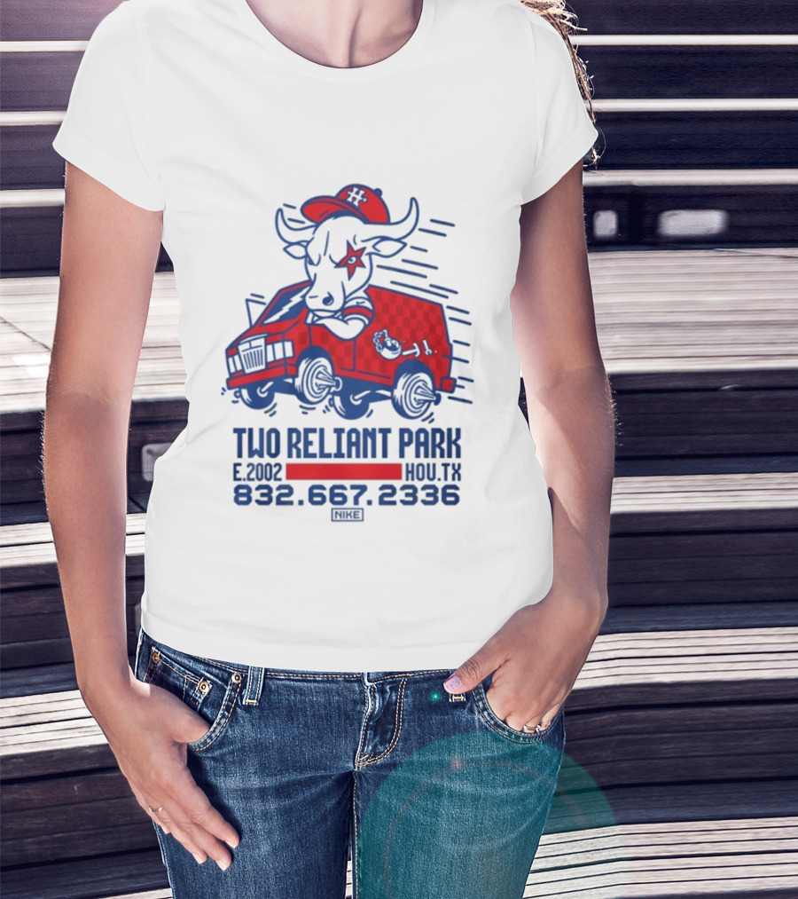 Houston Texans Two Reliant Park Bull And Red Truck E 2012 MOU.TX 832.667.2336 T-Shirt