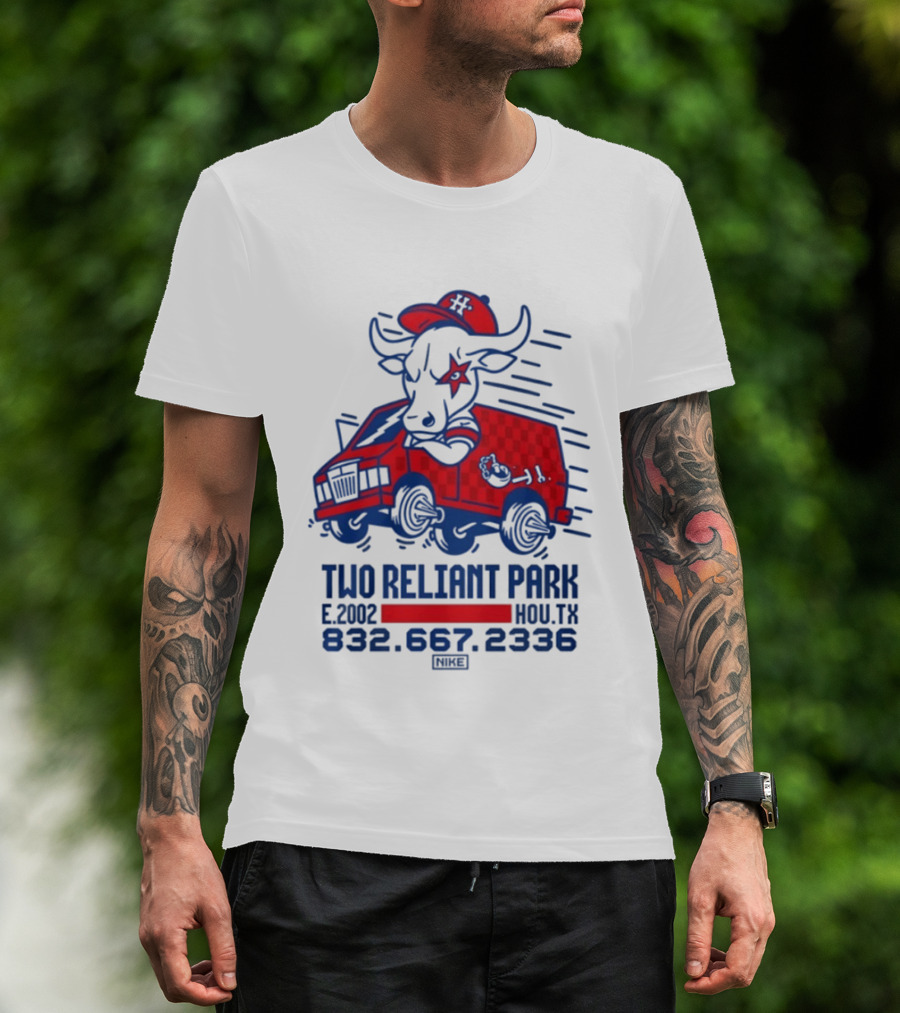 Houston Texans Two Reliant Park Bull And Red Truck E 2012 MOU.TX 832.667.2336 T-Shirt