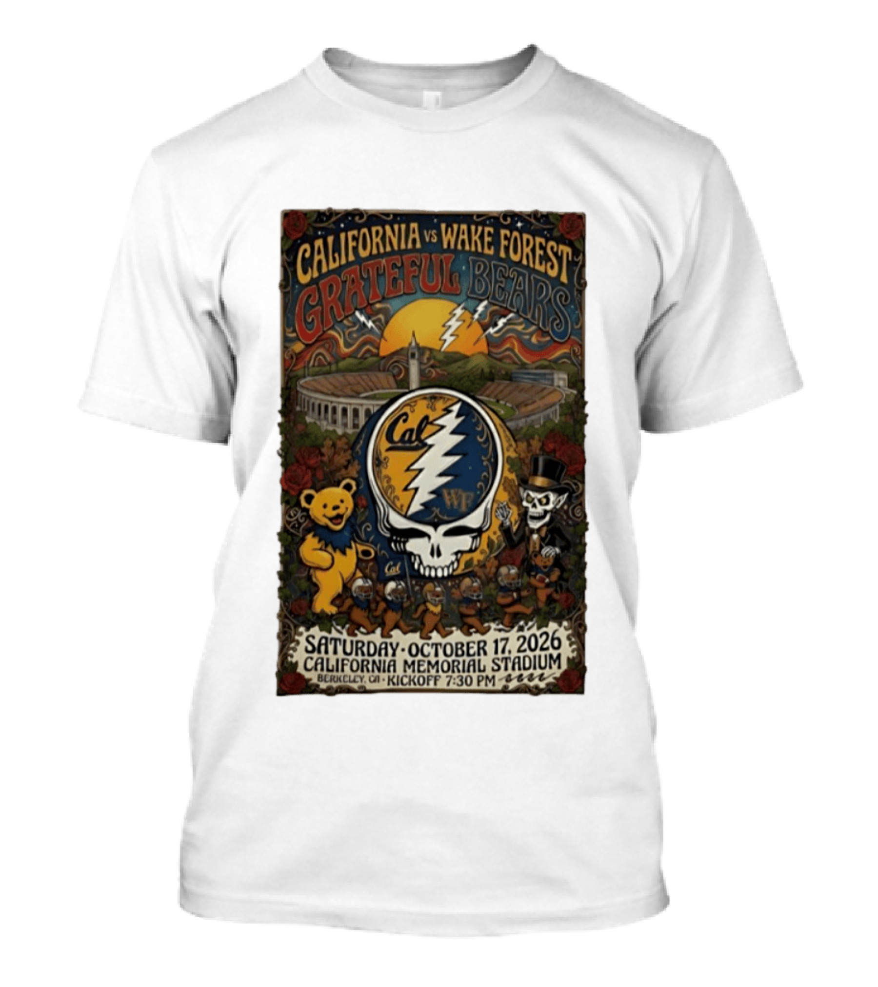 California Vs Wake Forest Grateful Bears October 17 2026 California Memorial Stadium Berkeley Kickoff 7:30 PM T-Shirt