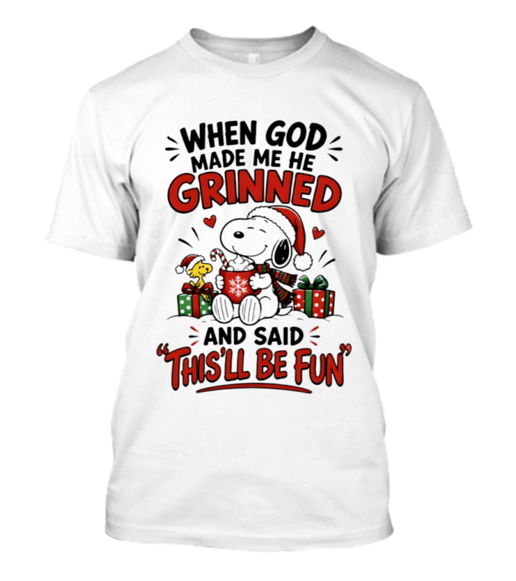 When God Made Me He Grinned Snoopy Christmas Festive Fun 2026 T-Shirt