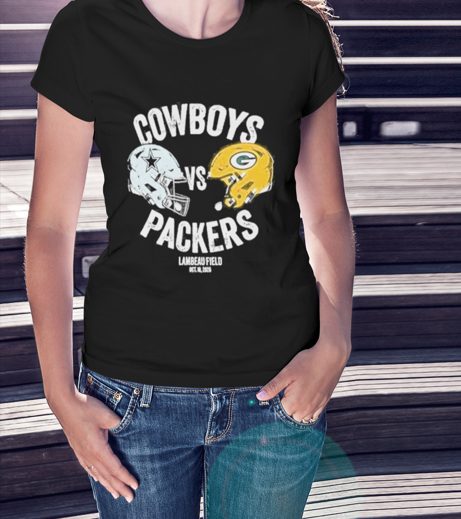 Cowboys Vs Packers Lambeau Field October 18 2026 Helmet Matchup T-Shirt