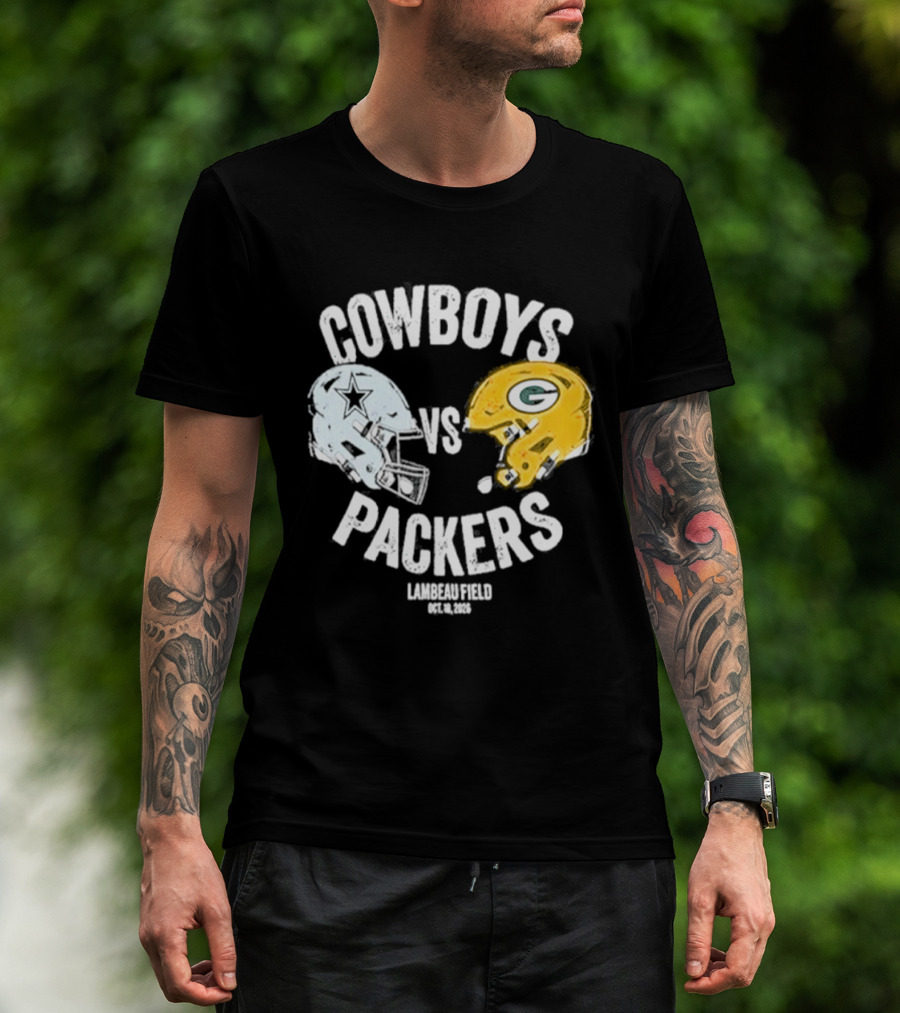 Cowboys Vs Packers Lambeau Field October 18 2026 Helmet Matchup T-Shirt