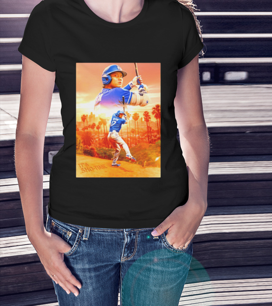 Shohei Ohtani Los Angeles Dodgers MLB It's Show Time Skyline Baseball Player T-Shirt