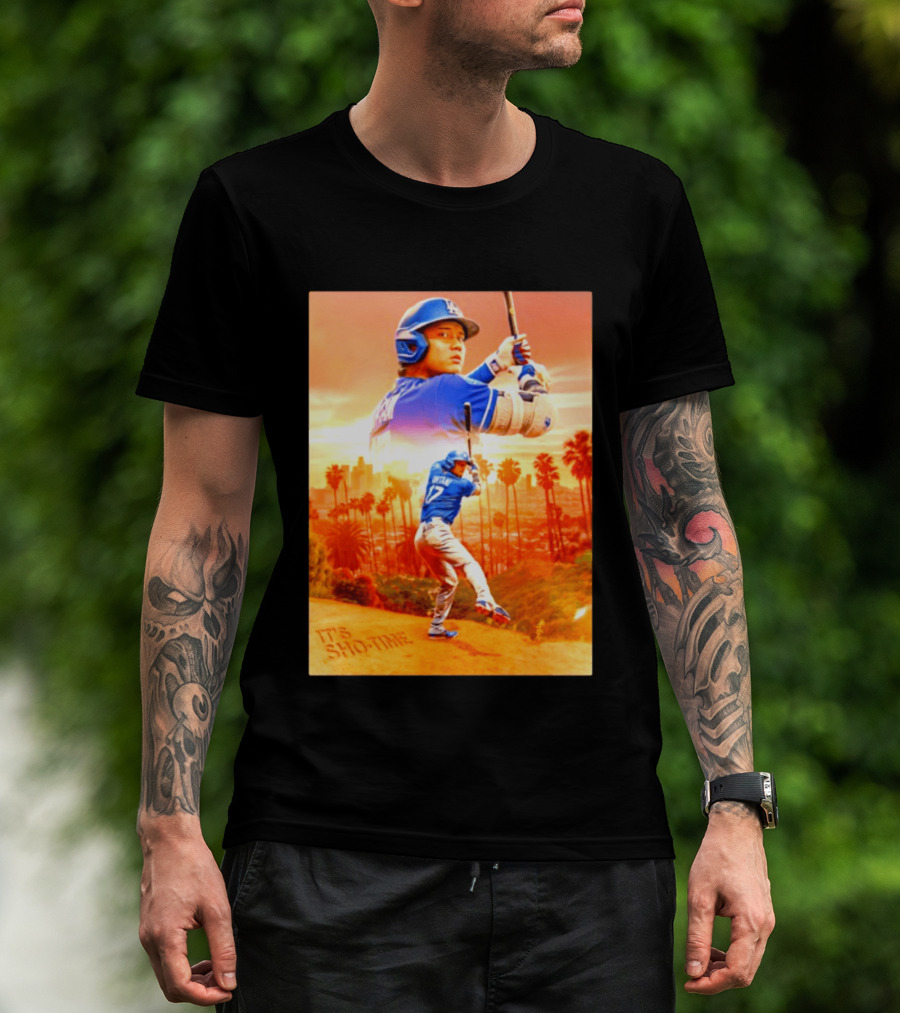 Shohei Ohtani Los Angeles Dodgers MLB It's Show Time Skyline Baseball Player T-Shirt