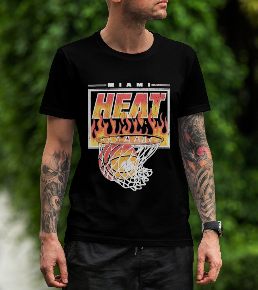 Miami Heat Flaming Hoop Basketball Fiery Dunk T-Shirt
