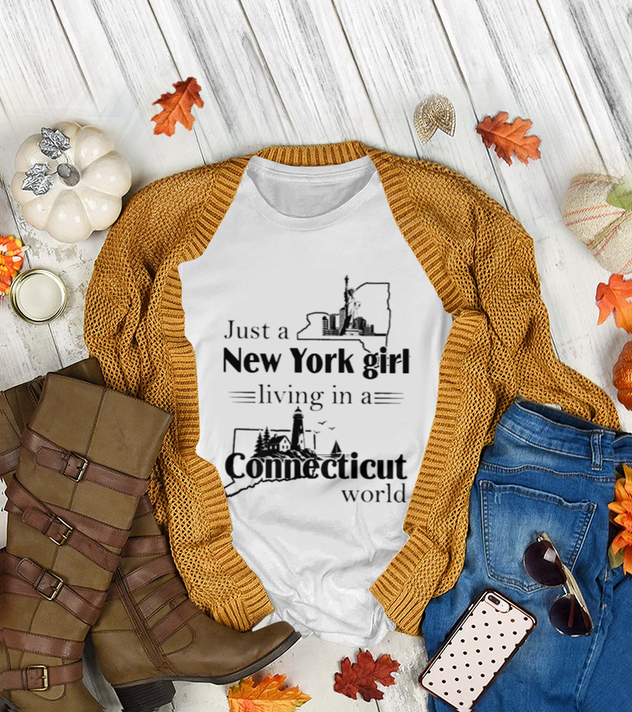 Just A New York Girl Living In A Connecticut World Statue Of Liberty Lighthouse Illustrations T-Shirt