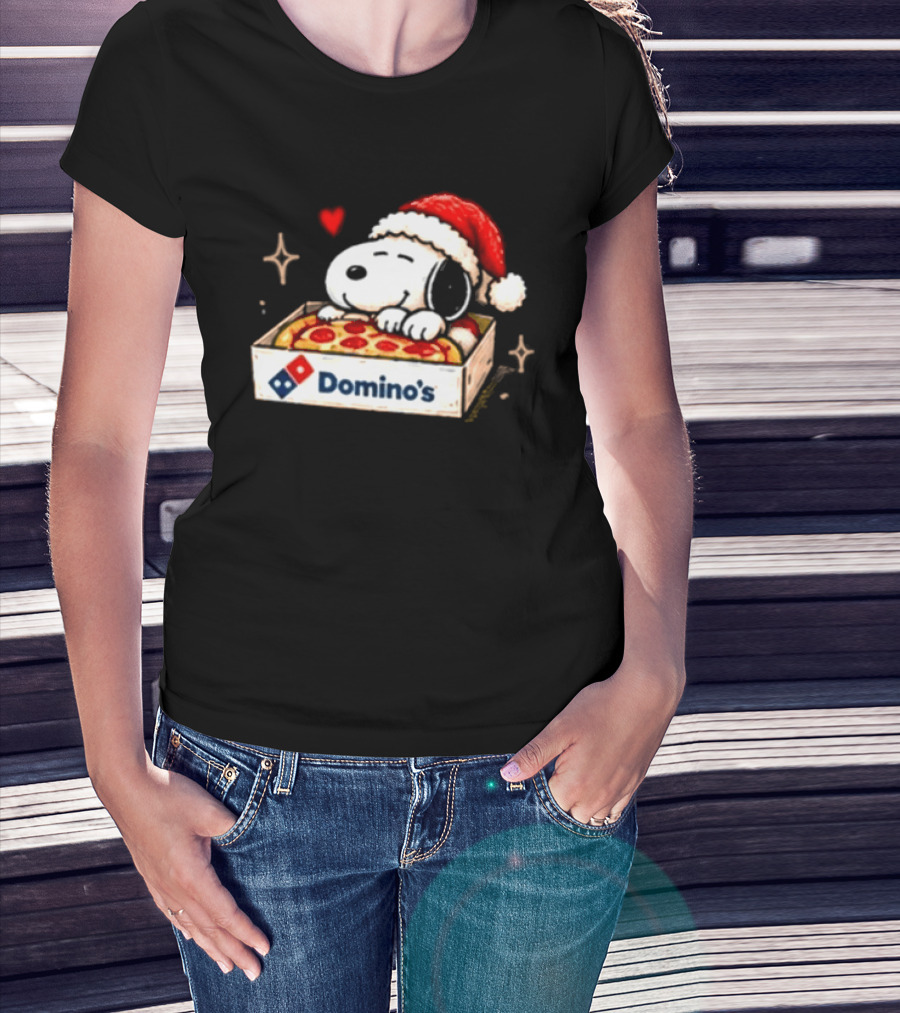 Dominos Pizza Snoopy Christmas Santa Hat Pizza Lovers T-Shirt