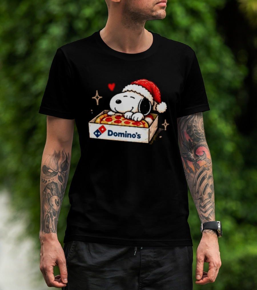 Dominos Pizza Snoopy Christmas Santa Hat Pizza Lovers T-Shirt
