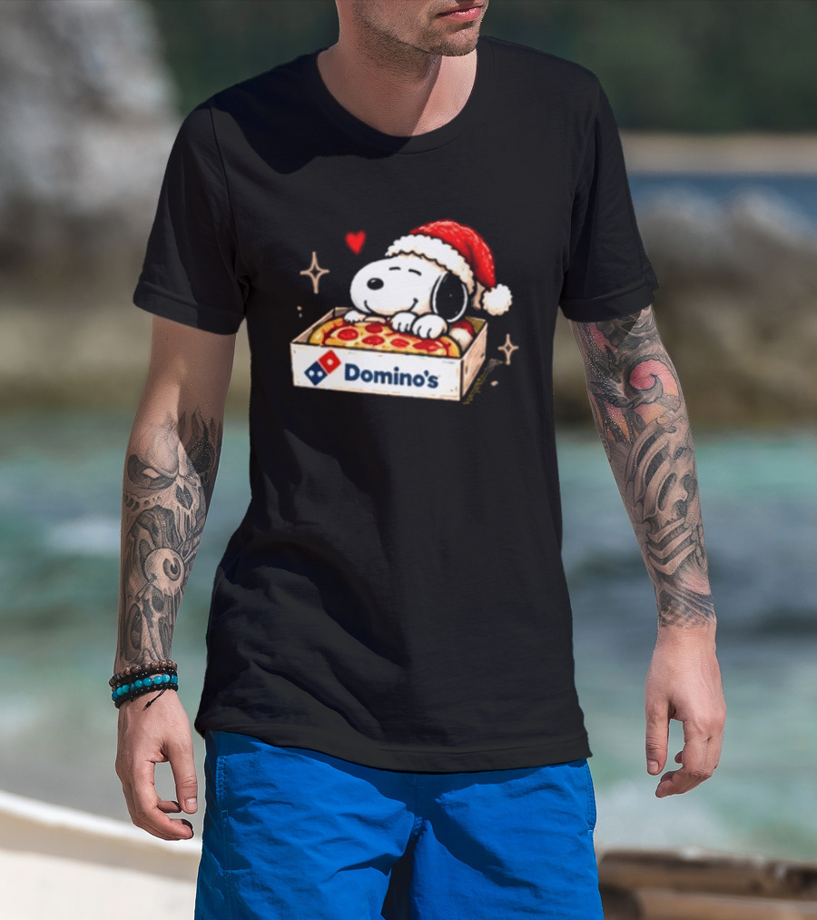 Dominos Pizza Snoopy Christmas Santa Hat Pizza Lovers T-Shirt