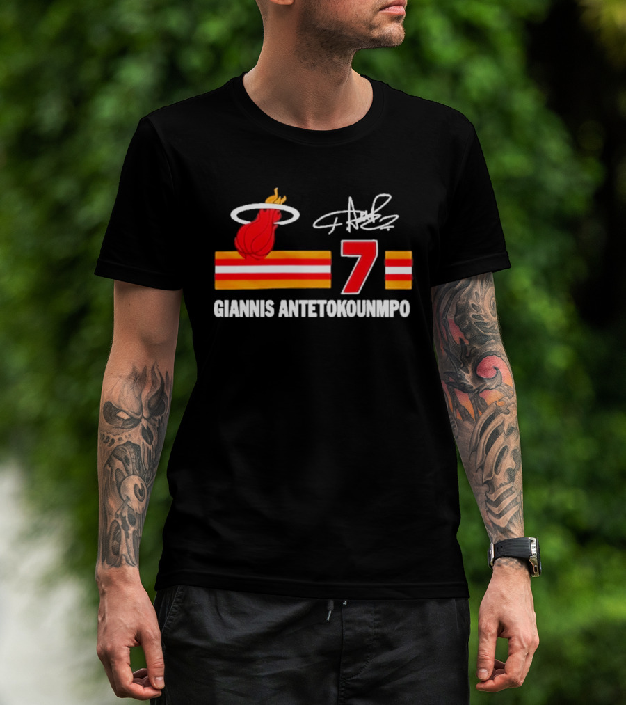 Giannis Antetokounmpo Miami Heat Number 7 Signature T-Shirt