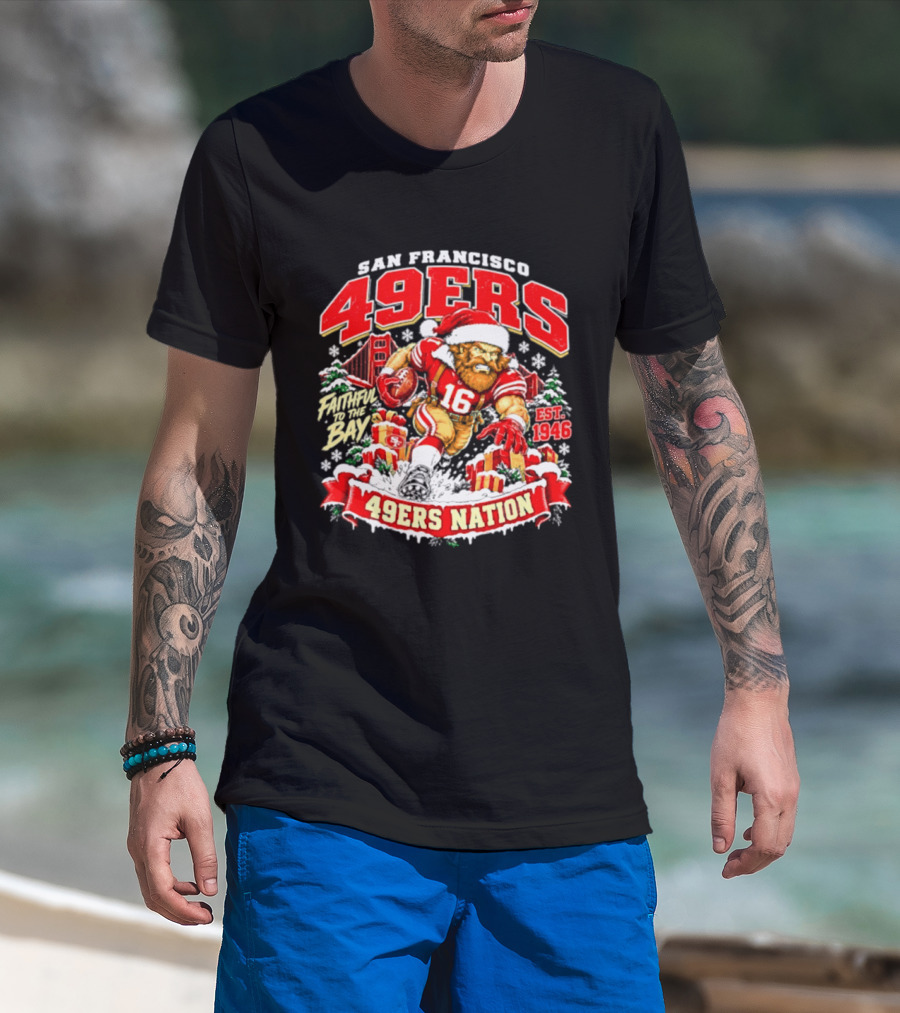 San Francisco 49ers Christmas 49ers Nation Established 1946 Faithful To The Bay T-Shirt