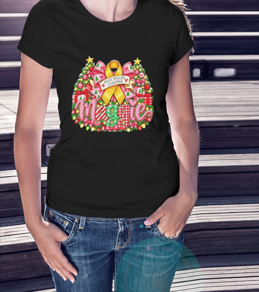 Maggie Acute Myeloid Leukemia Christmas Ribbon Gifts 2026 T-Shirt