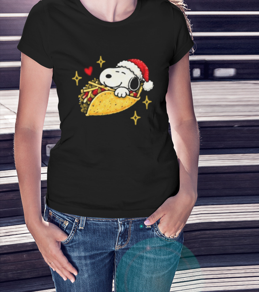 Taco Bell Snoopy Christmas Taco Lovers Festive Santa Hat T-Shirt