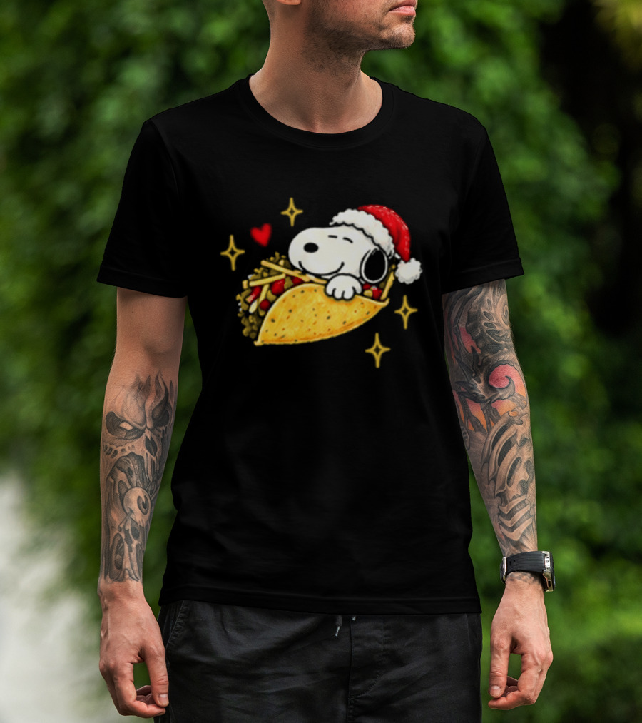 Taco Bell Snoopy Christmas Taco Lovers Festive Santa Hat T-Shirt