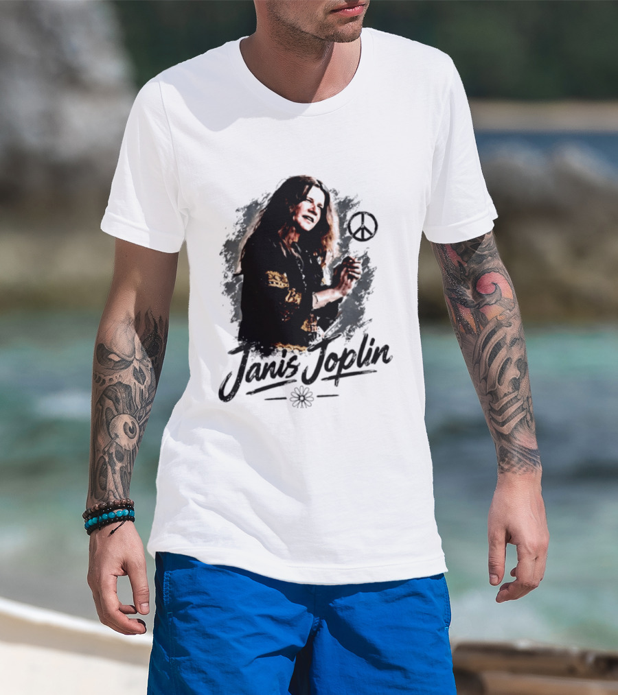 Janis Joplin Peace Sign Flower Rock Legend T-Shirt