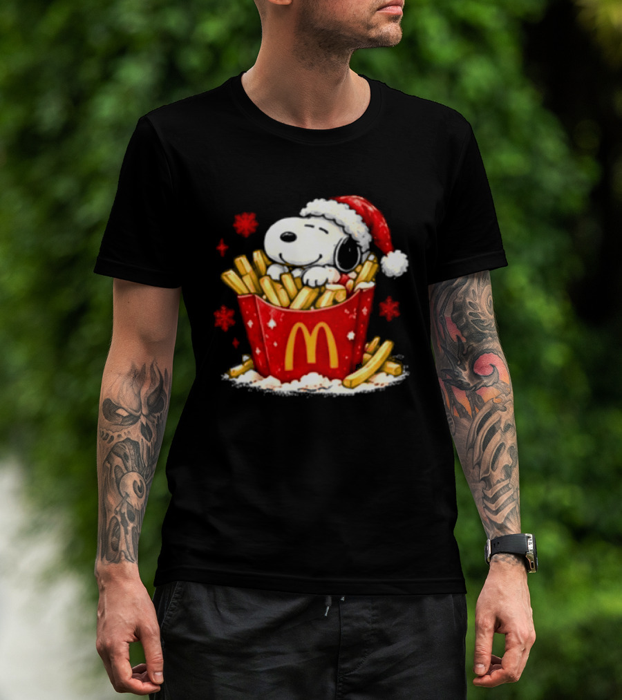 McDonalds Holiday Snoopy Christmas Fries Santa Hat Festive Fast Food Wishes T-Shirt