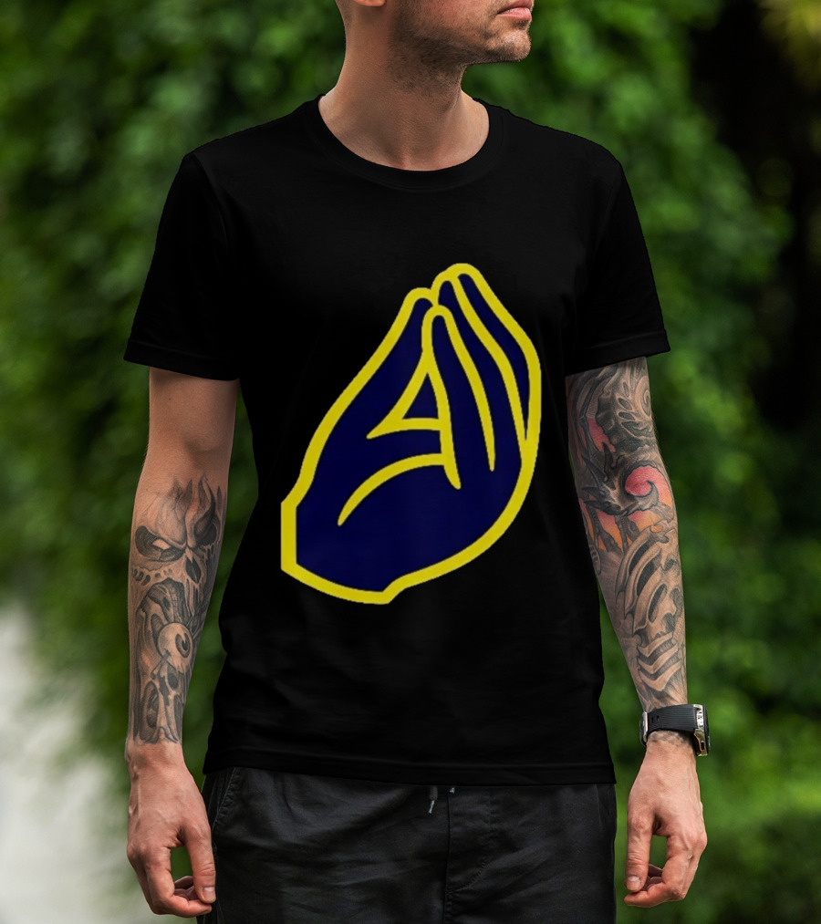 Milwaukee Yellow Indistinguishable Lettering Blue Enclosed Prayer Hands T-Shirt