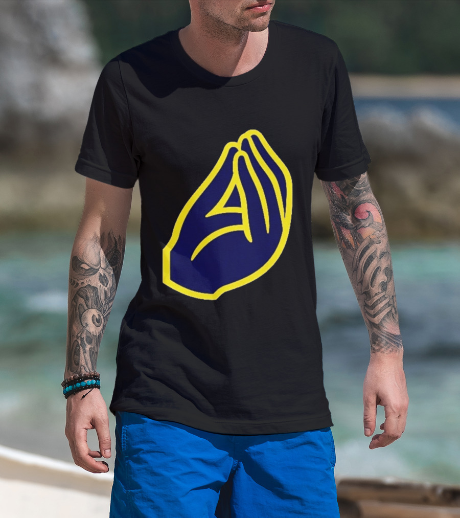Milwaukee Yellow Indistinguishable Lettering Blue Enclosed Prayer Hands T-Shirt