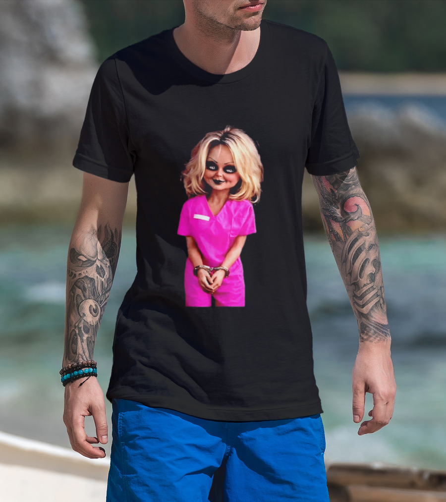 Tiffany Valentine Chucky Doll Pink Prison Uniform Halloween Costume T-Shirt