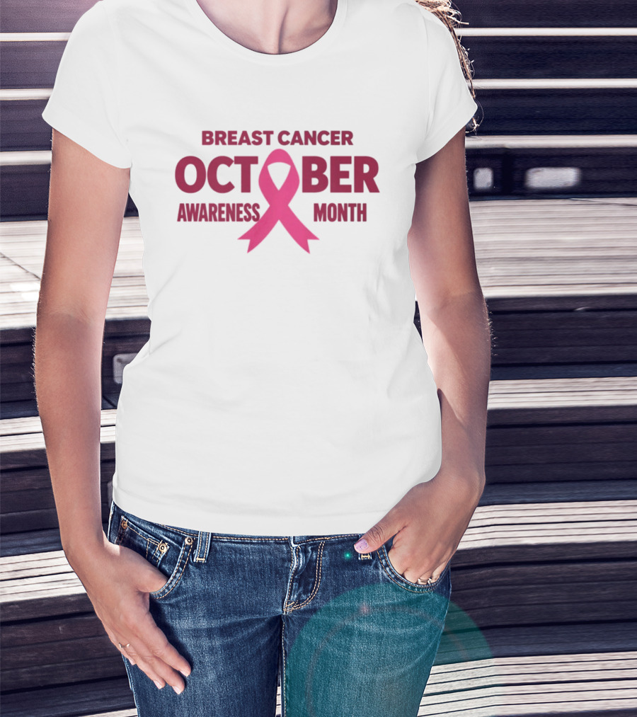 Breast Cancer Awareness October Month Pink Ribbon T-Shirt
