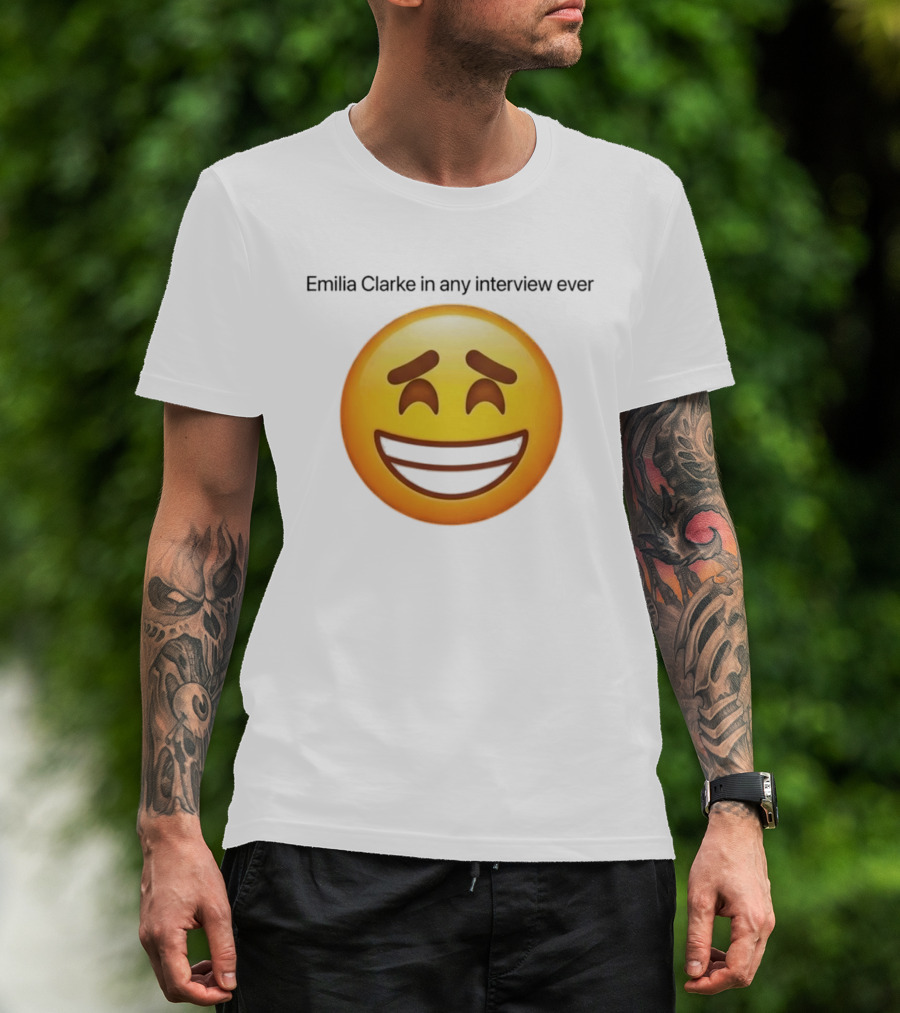 Emilia Clarke In Any Interview Ever Smiling Emoji T-Shirt