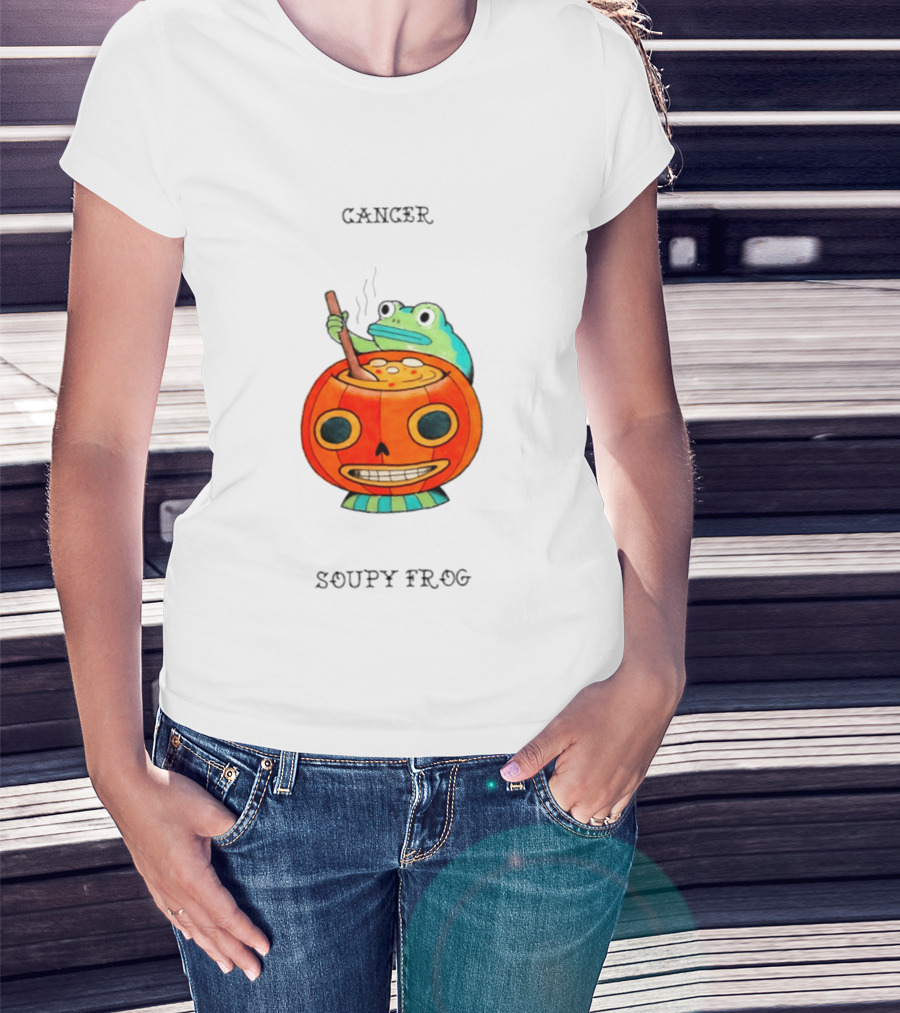Halloween Cancer Zodiac Soupy Frog Pumpkin T-Shirt