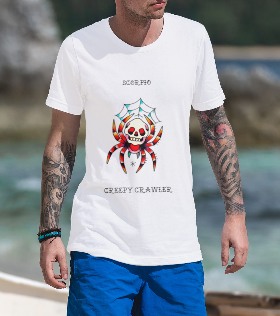 Scorpio Creepy Crawler Spider Skull Zodiac Web T-Shirt
