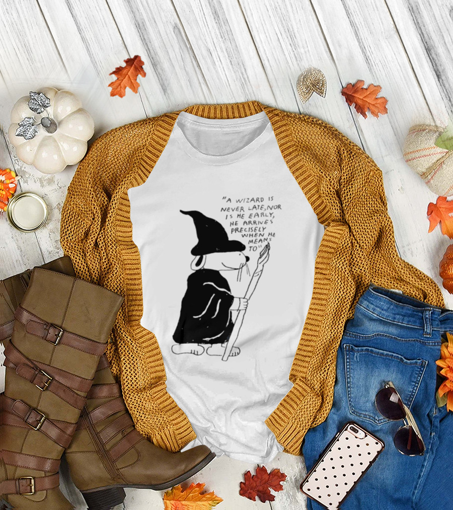 Snoopy Wizard Never Late Nor Early Arrives Precisely When He Means To T-Shirt
