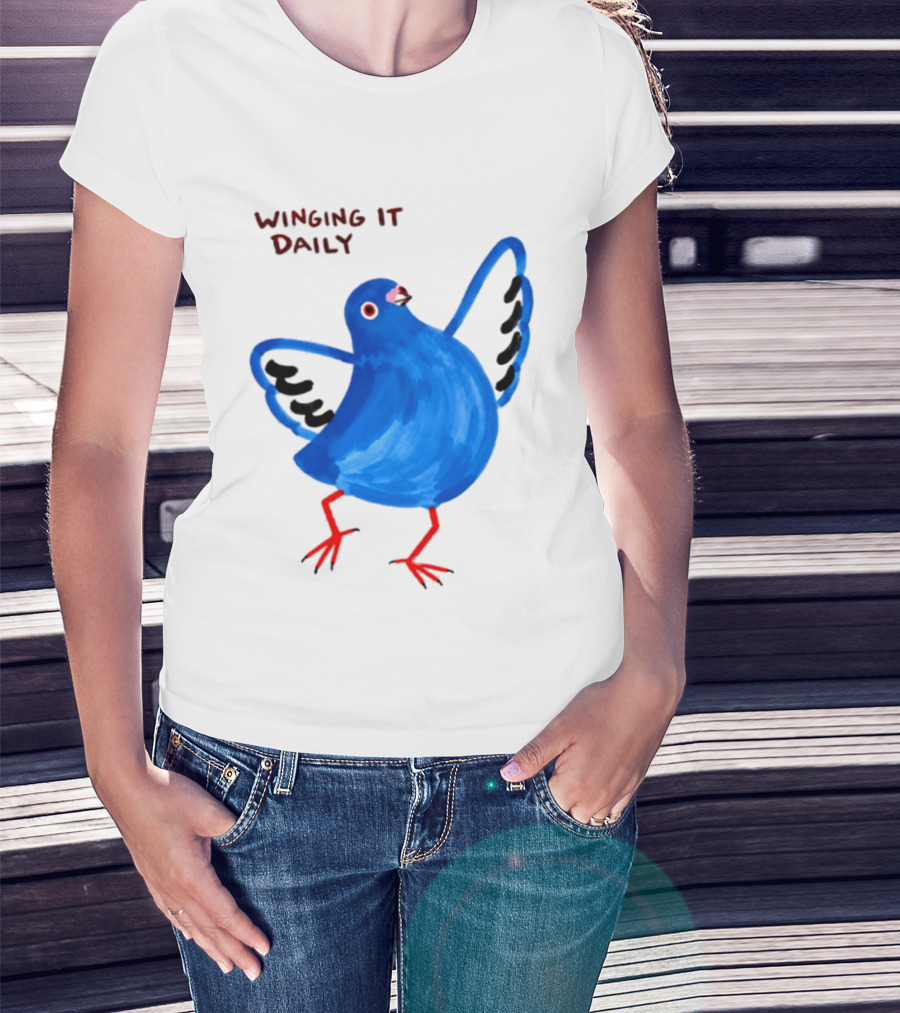 Winging It Daily Pigeon Cartoon Bird T-Shirt