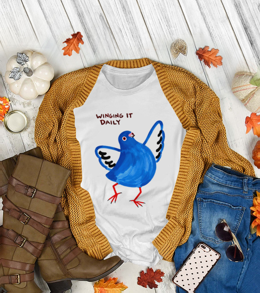 Winging It Daily Pigeon Cartoon Bird T-Shirt