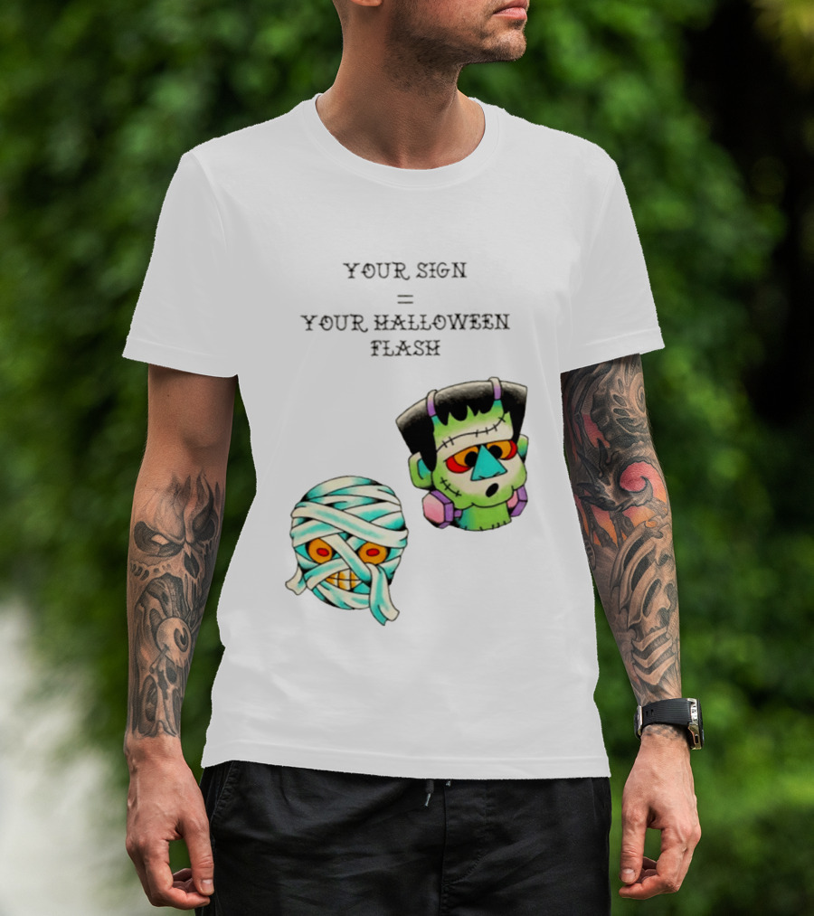 Your Sign Equals Your Halloween Flash Mummy Frankenstein Head T-Shirt