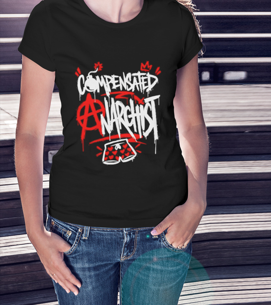 Compensated Anarchist With Bomb And Heart Shorts Graffiti Style Anarchism T-Shirt