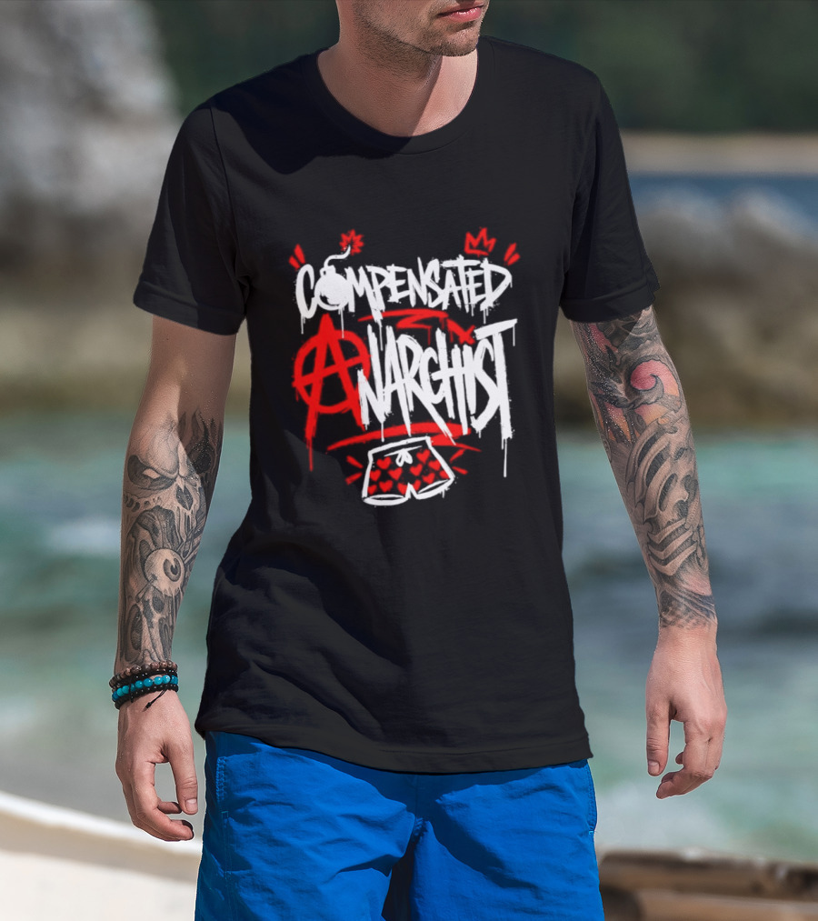 Compensated Anarchist With Bomb And Heart Shorts Graffiti Style Anarchism T-Shirt
