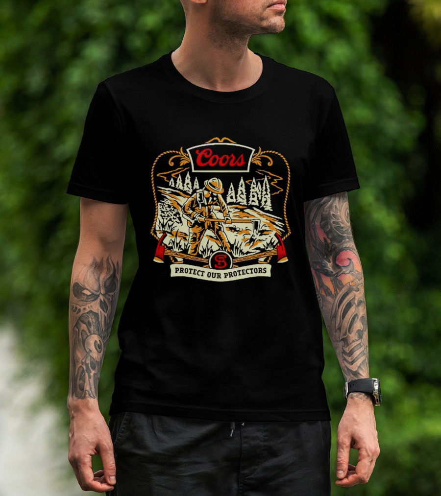 Coors Protect Our Protectors Wildland Firefighter Forest Scene T-Shirt