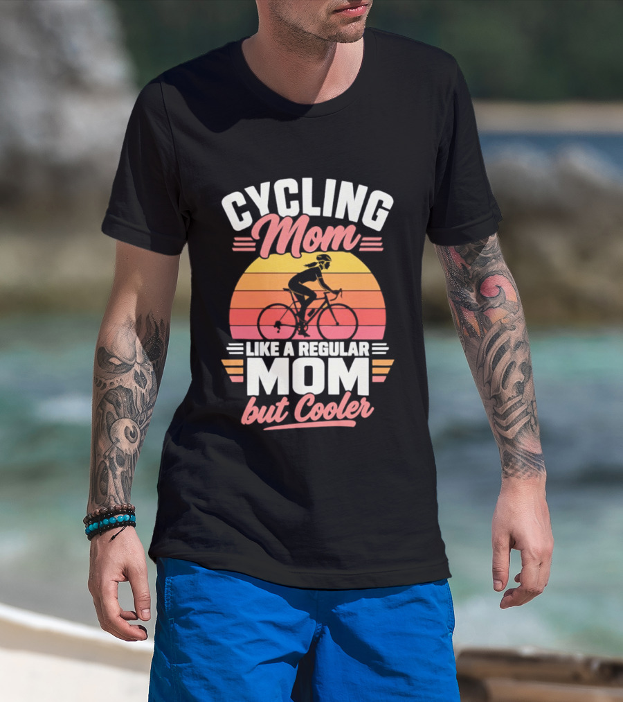 Cycling Mom Like A Regular Mom But Cooler Retro Sunset Cyclist T-Shirt